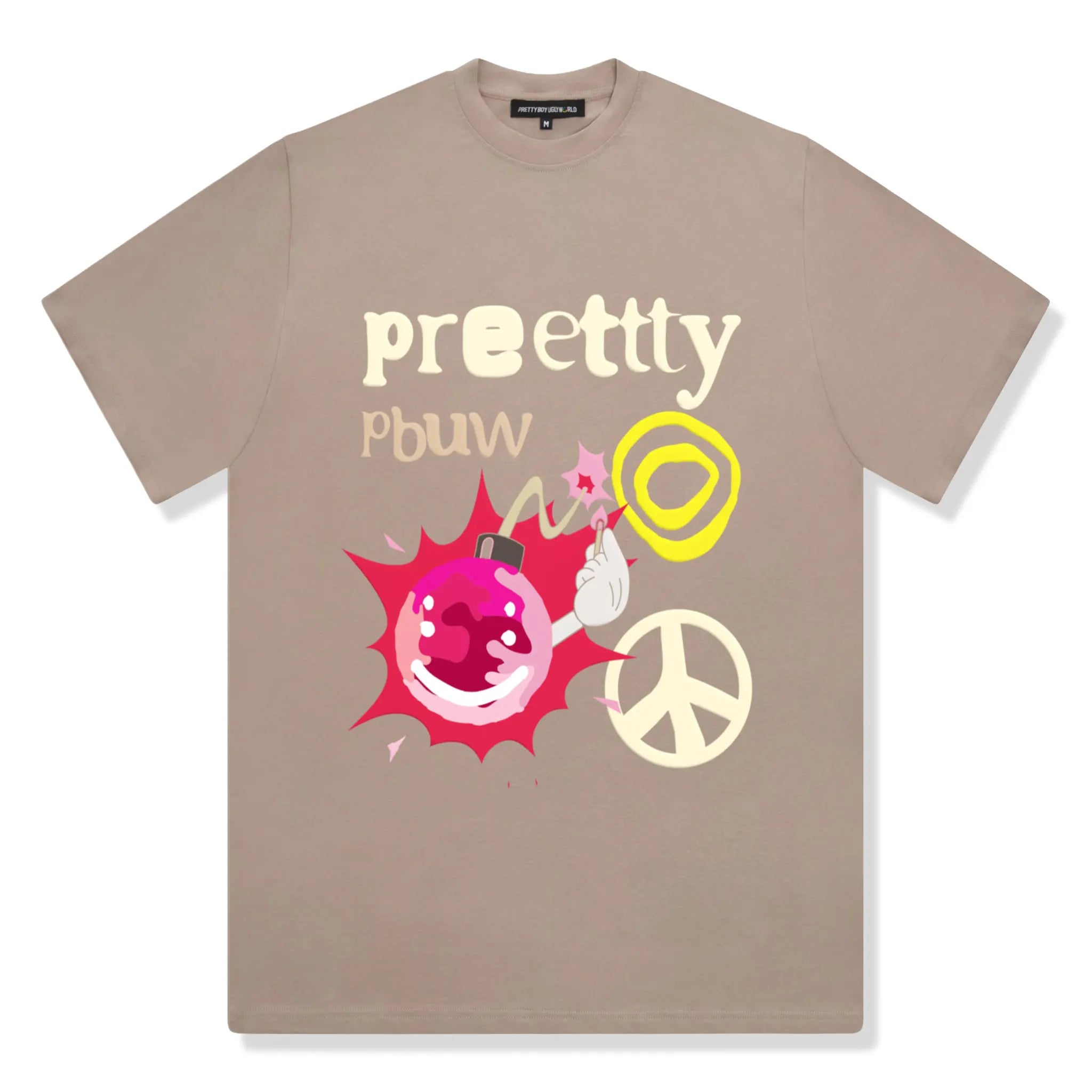 Front View of Pretty Boy Ugly World Peace Brown T Shirt 13915390